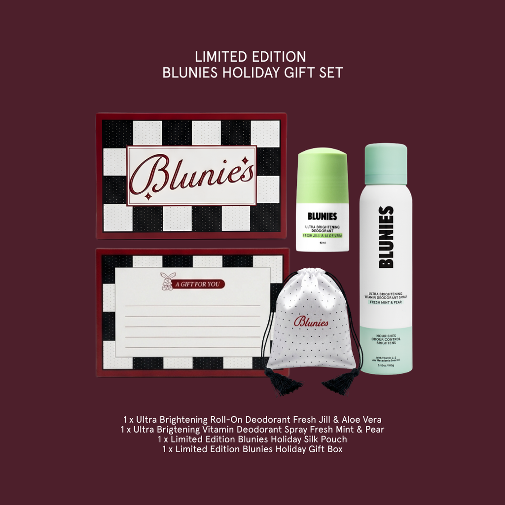 Blunies Holiday Gift Set (1 x Fresh Mint & Pear, 1 x Fresh Jill & Aloe Vera, 1 Holiday Silk Pouch)